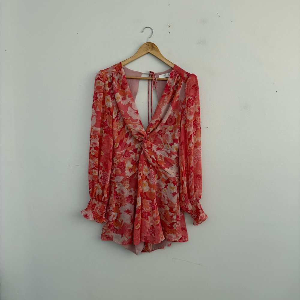 ASTR The Label Coral Pink Floral Long Sleeve Rompet - Picture 2 of 8